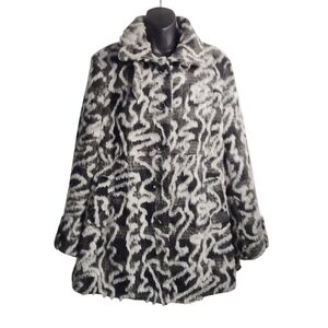 Chokolat Coat Women's Black Gray Wool Blend Faux Fur Coat Size L